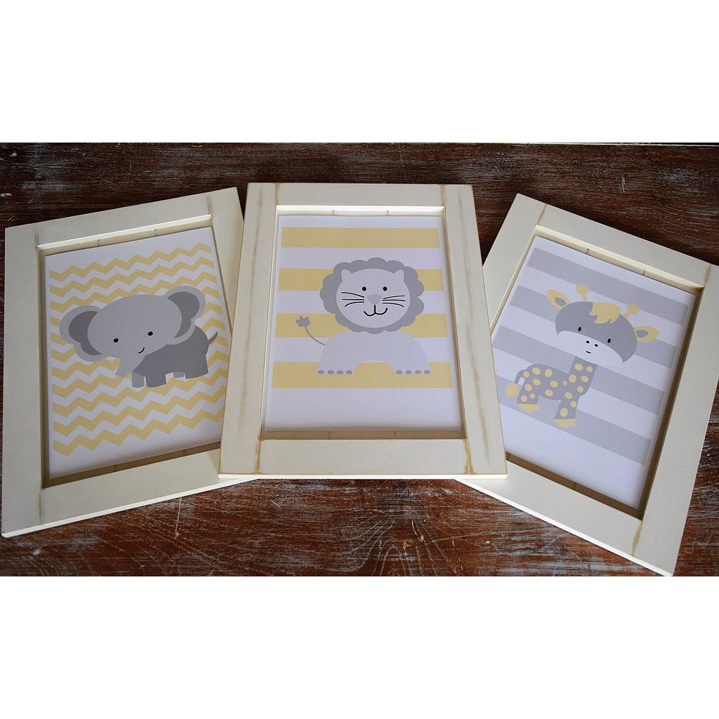 Trilogia amarillo pastel, gris y blanco