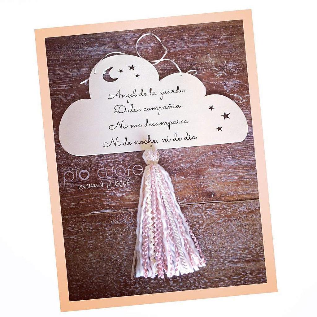 Nube en crudo y pompon en lana rosa y marfil