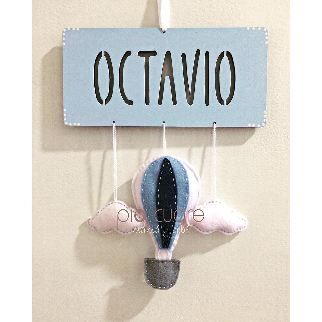 Octavio. Cartel rectangular con 3 apliques.