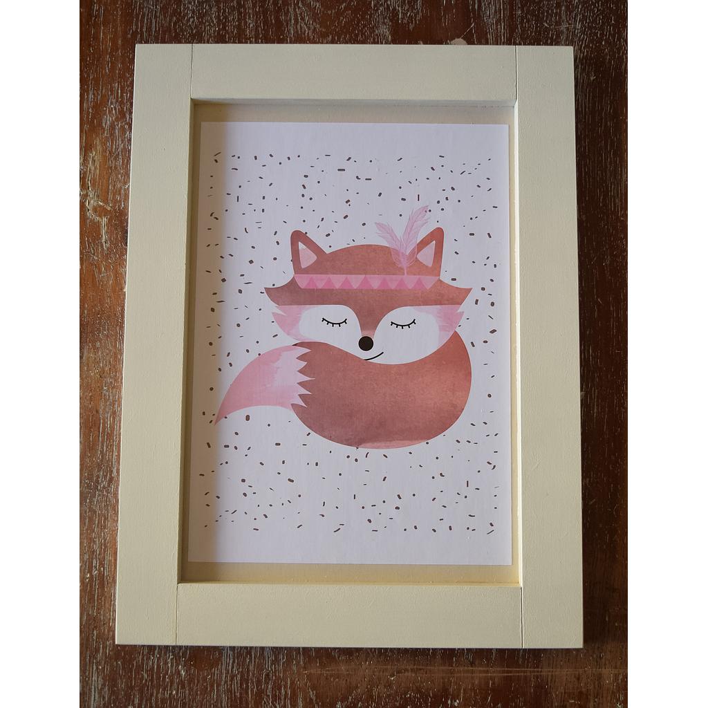 Cuadro zorrita en rosa y beige