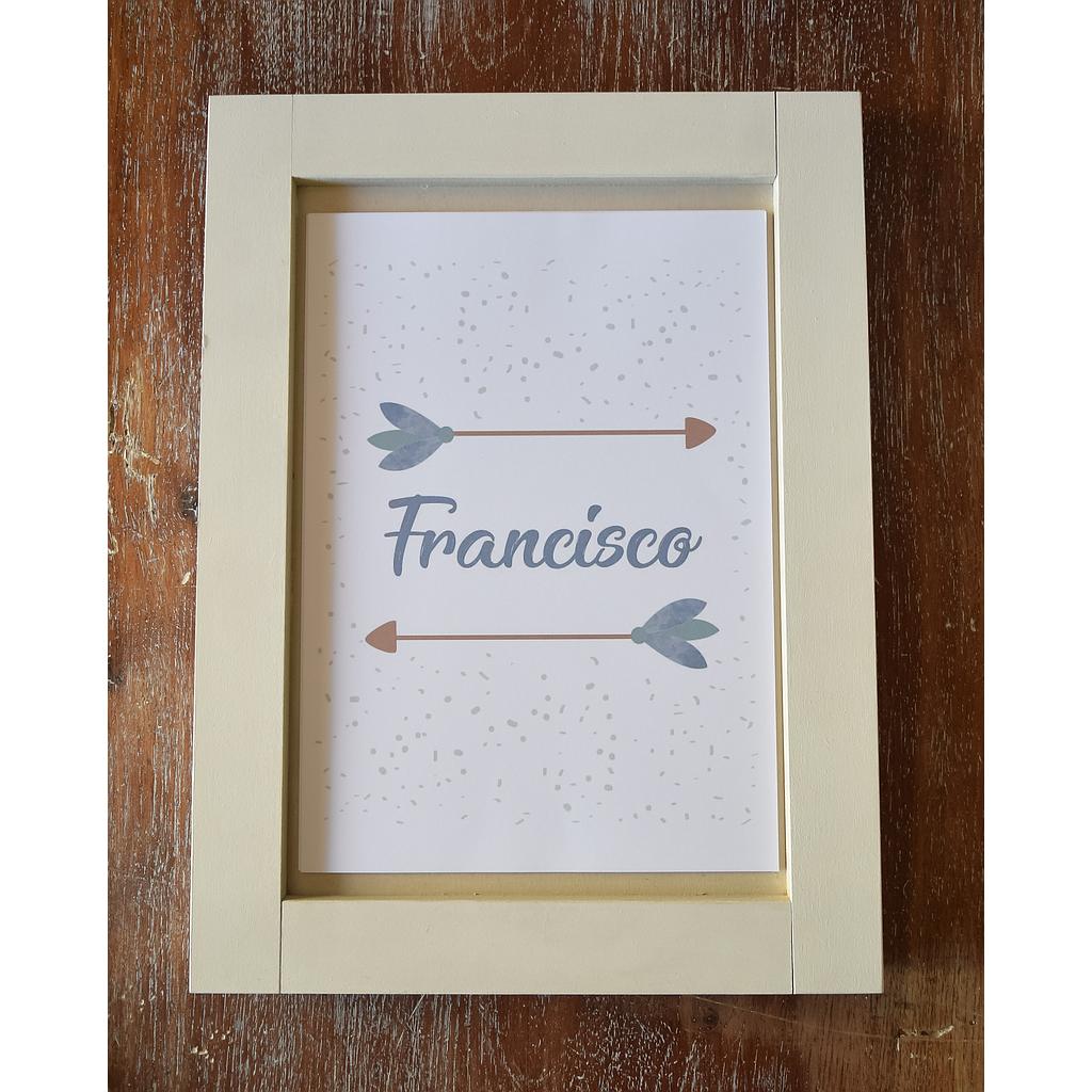 Cuadro personalizado con nombre y flechas en azul gris y celeste