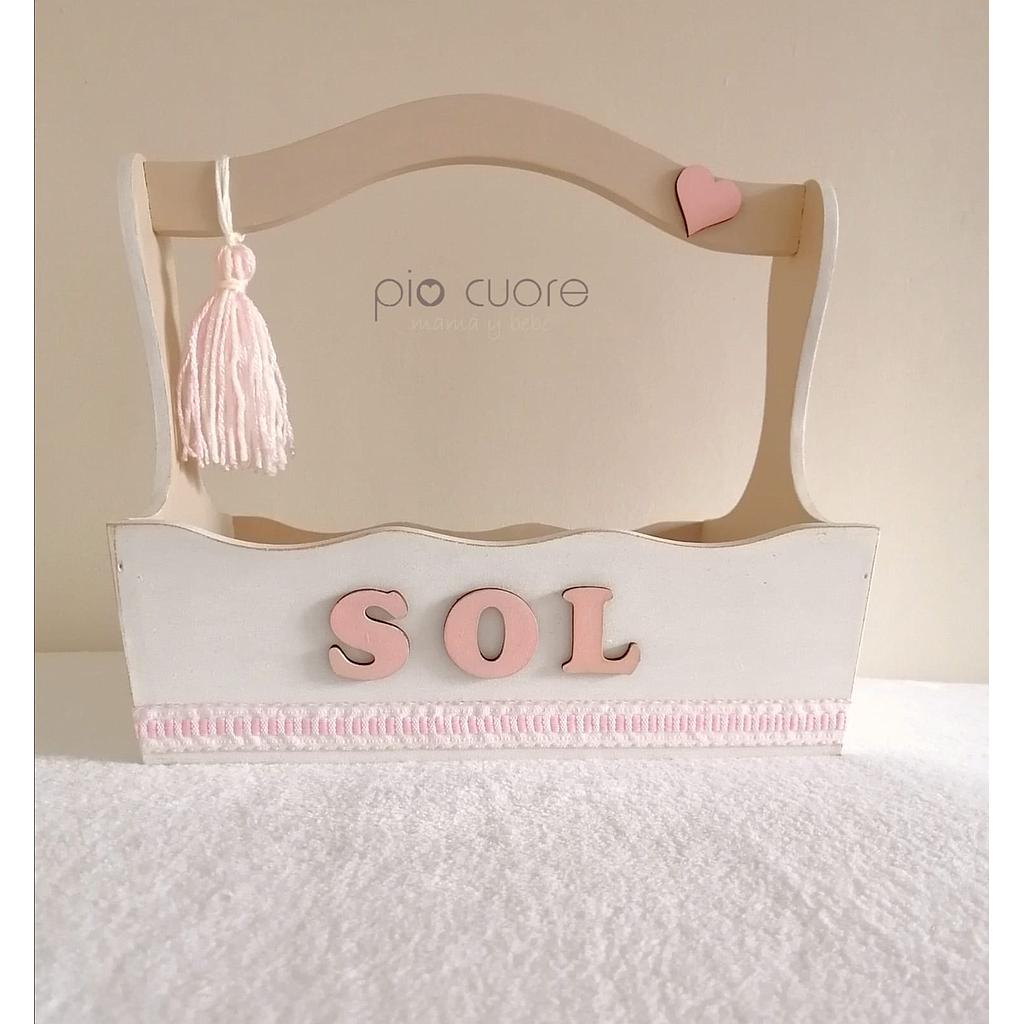 Canasta SOL en blanco, rosa decapado 