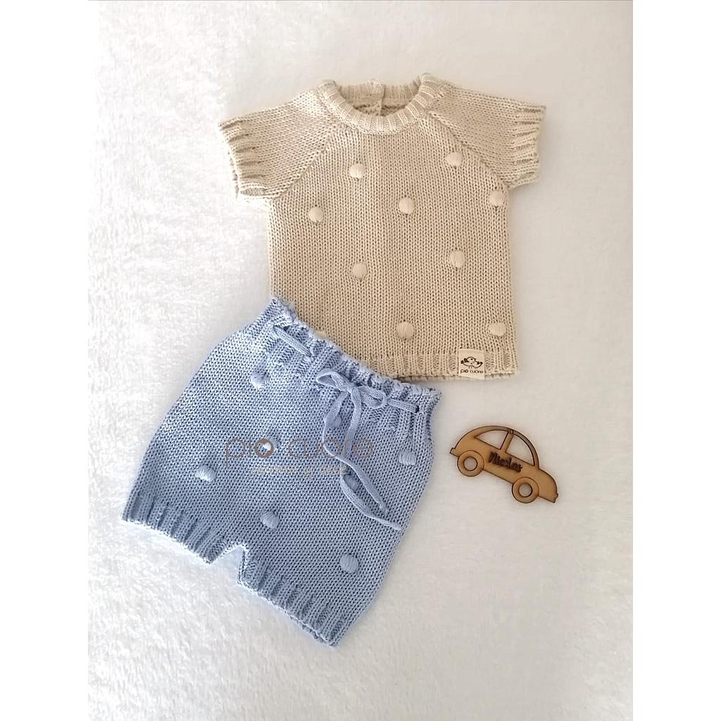 Conjunto Motita en beige y celeste