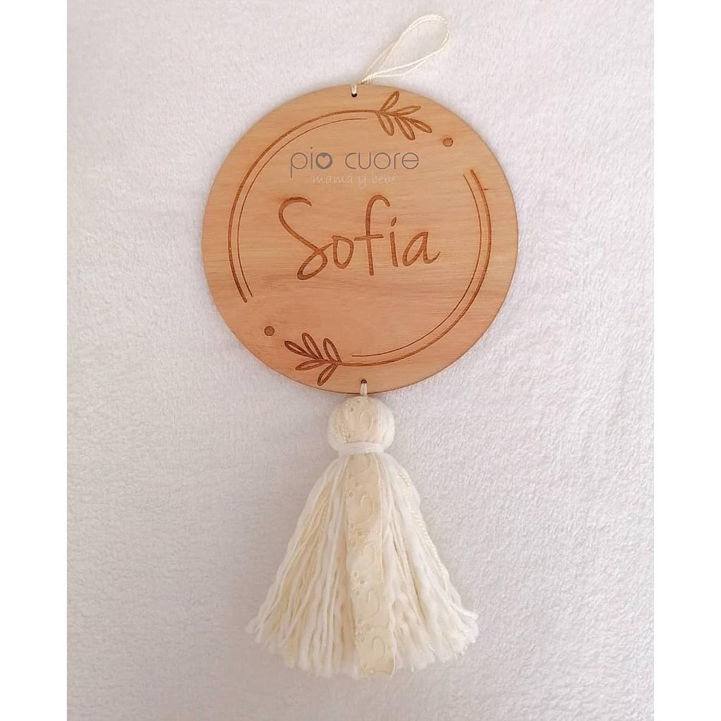 Cartel circular " Sofia" con nombre y detalles grabados