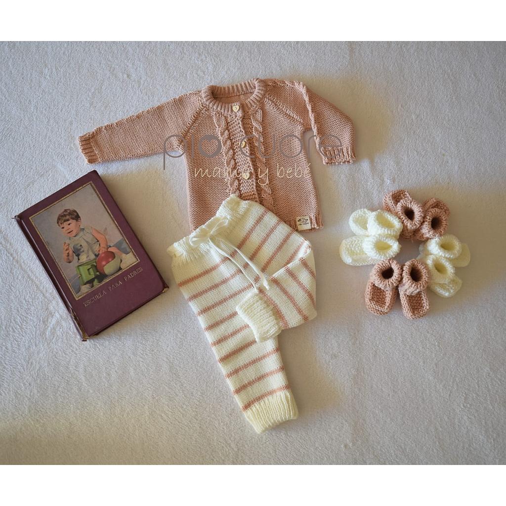 Conjunto Saco rosa viejo y pantalon rayado crudo y rosa viejo 