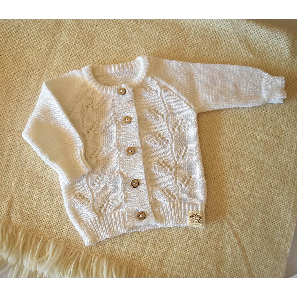 Saco en hilo de algodón diseño VERONA. Color blanco. Talle 0 a 3 meses