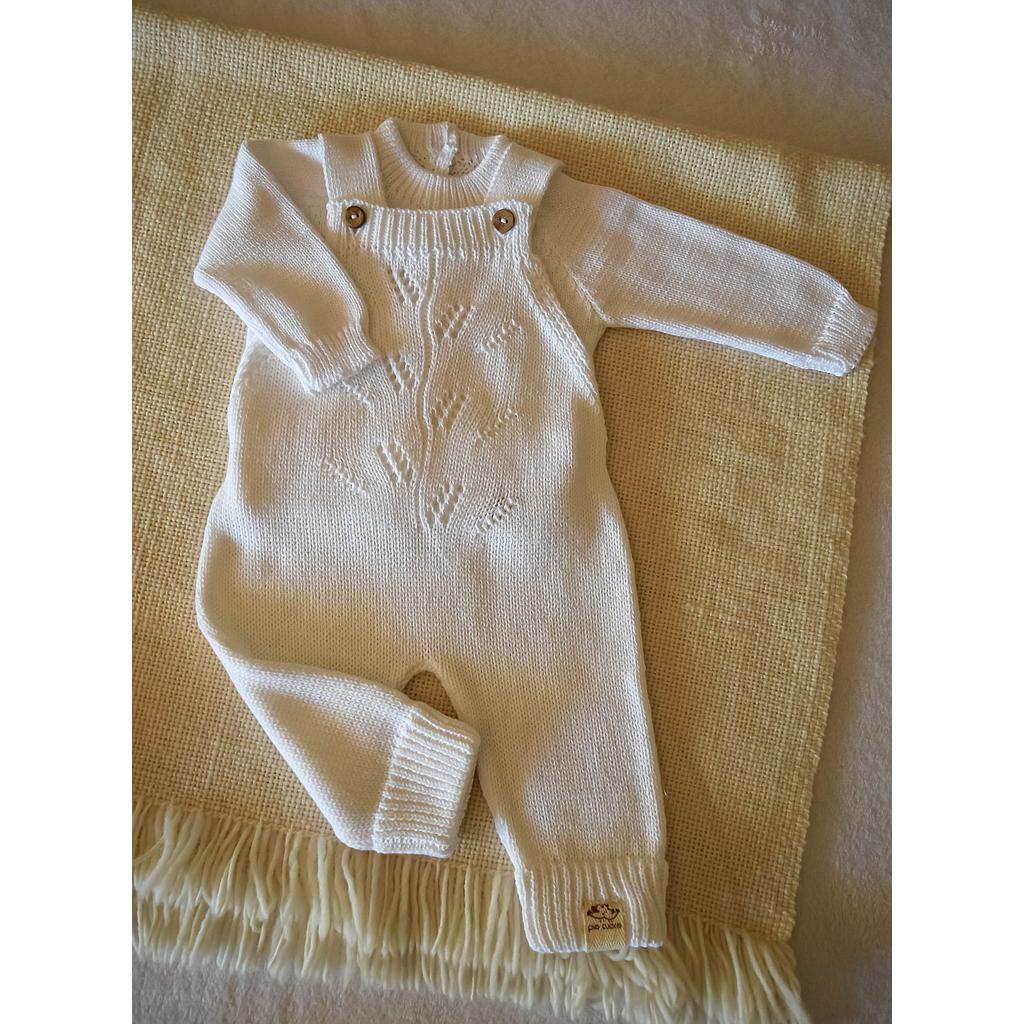 Entero VERONA en hilo de algodón color blanco. Talle 0 a 3 meses