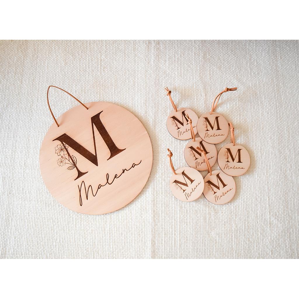 Souvenir Malena. Inicial y nombre grabado